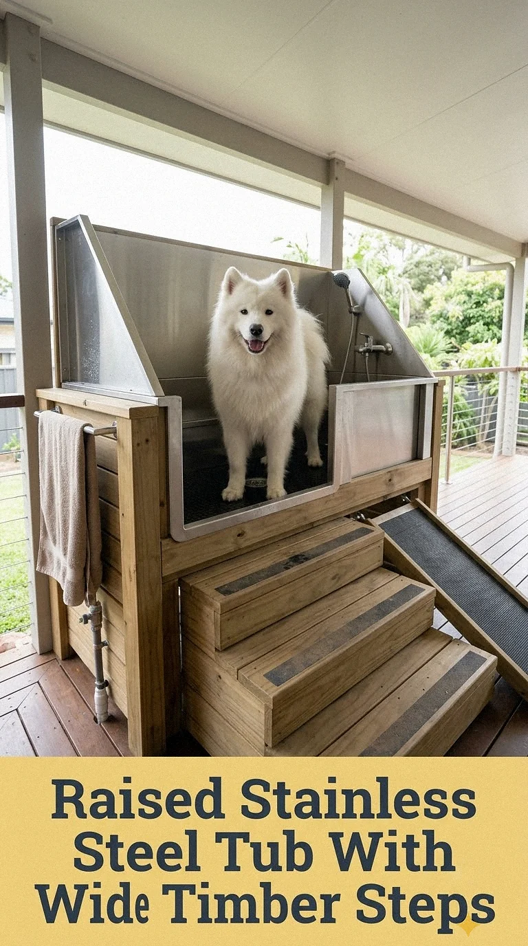 Raised Stainless Steel Tub With Wide Timber Steps