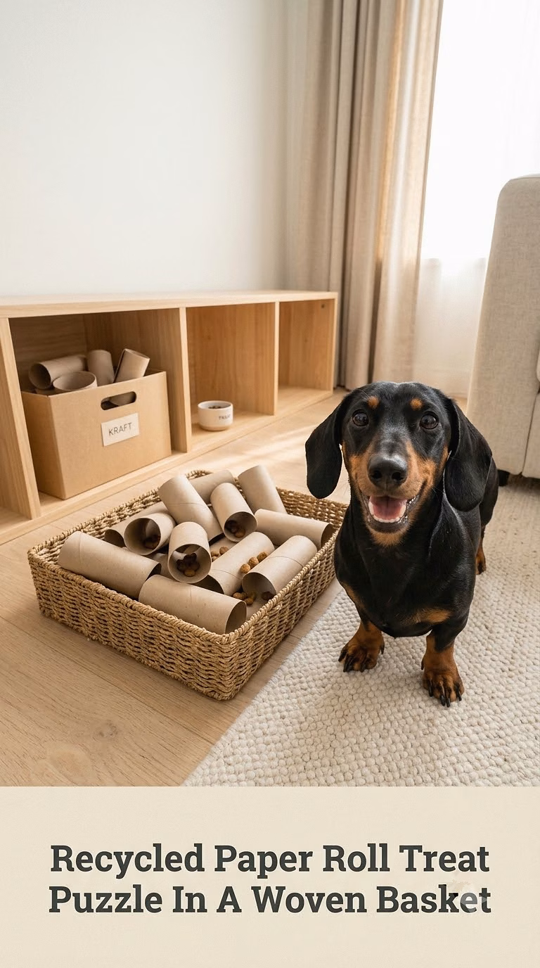 Recycled Paper Roll Treat Puzzle In A Woven Basket