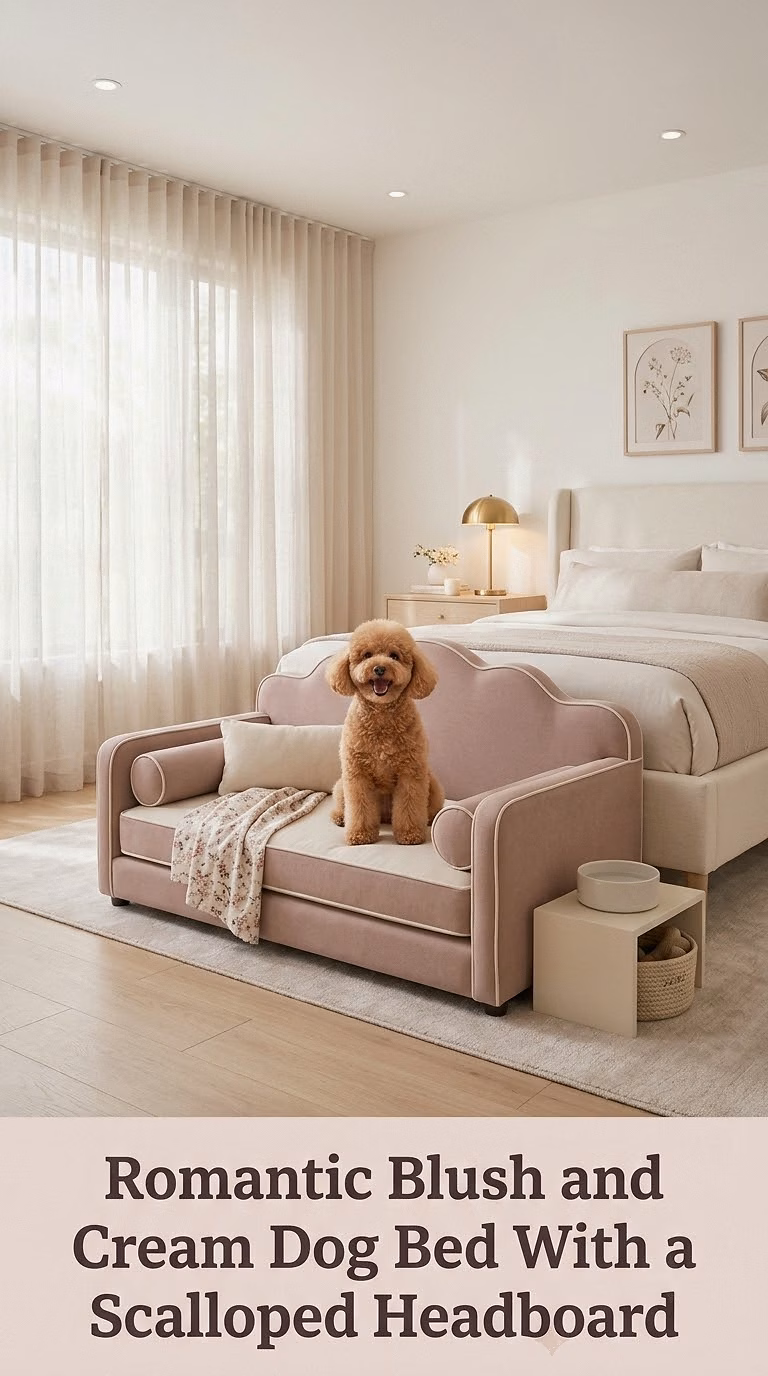 Romantic Blush and Cream Dog Bed With a Scalloped Headboard