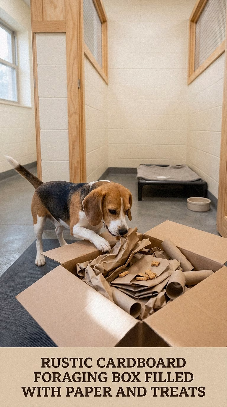 Rustic Cardboard Foraging Box Filled With Paper And Treats