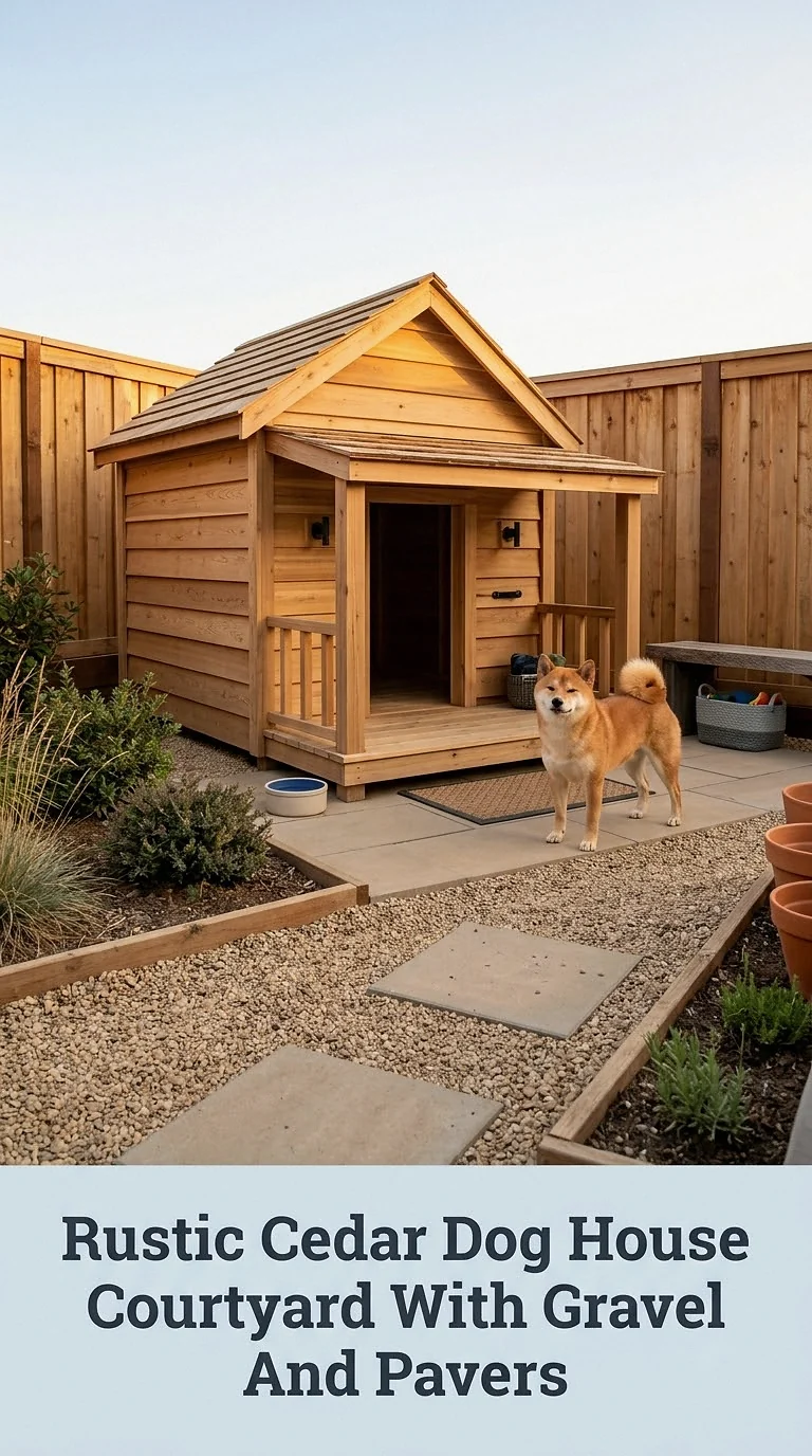 Rustic Cedar Dog House Courtyard With Gravel And Pavers
