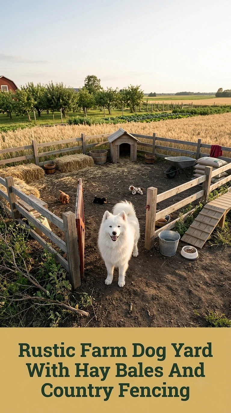 Rustic Farm Dog Yard With Hay Bales And Country Fencing