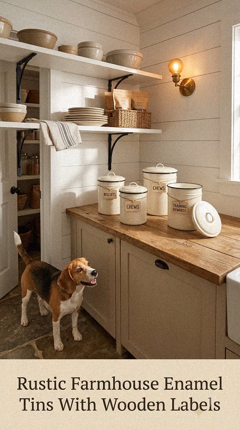 Rustic Farmhouse Enamel Tins With Wooden Labels