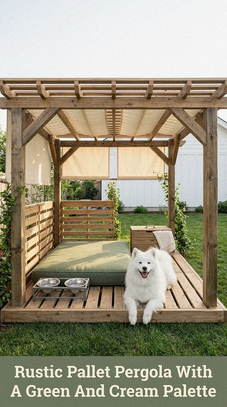 Rustic Pallet Pergola With A Green And Cream Palette