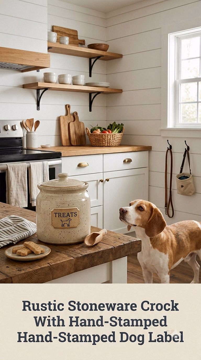 Rustic Stoneware Crock With Hand-Stamped Dog Label