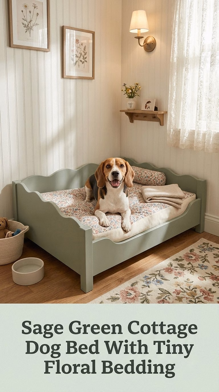 Sage Green Cottage Dog Bed With Tiny Floral Bedding