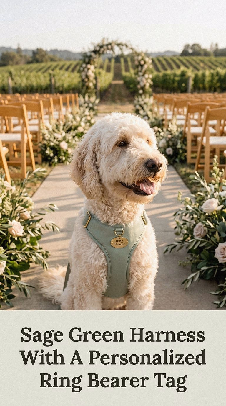 Sage Green Harness With A Personalized Ring Bearer Tag
