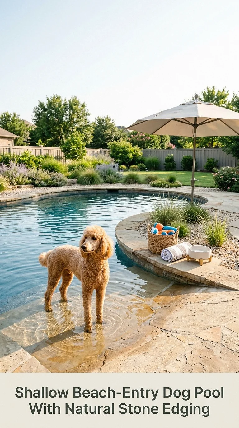 Shallow Beach-Entry Dog Pool With Natural Stone Edging