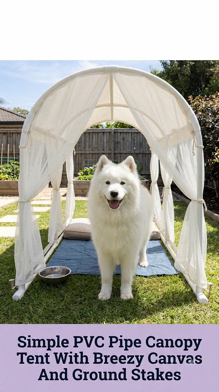 Simple PVC Pipe Canopy Tent With Breezy Canvas And Ground Stakes