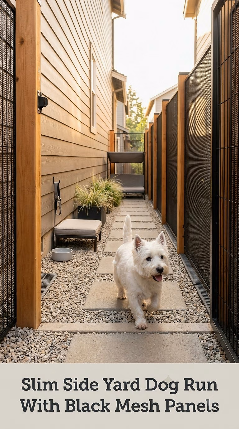 Slim Side Yard Dog Run With Black Mesh Panels