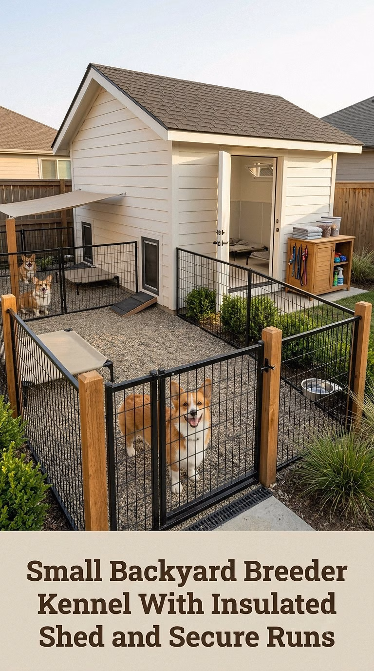 Small Backyard Breeder Kennel With Insulated Shed and Secure Runs