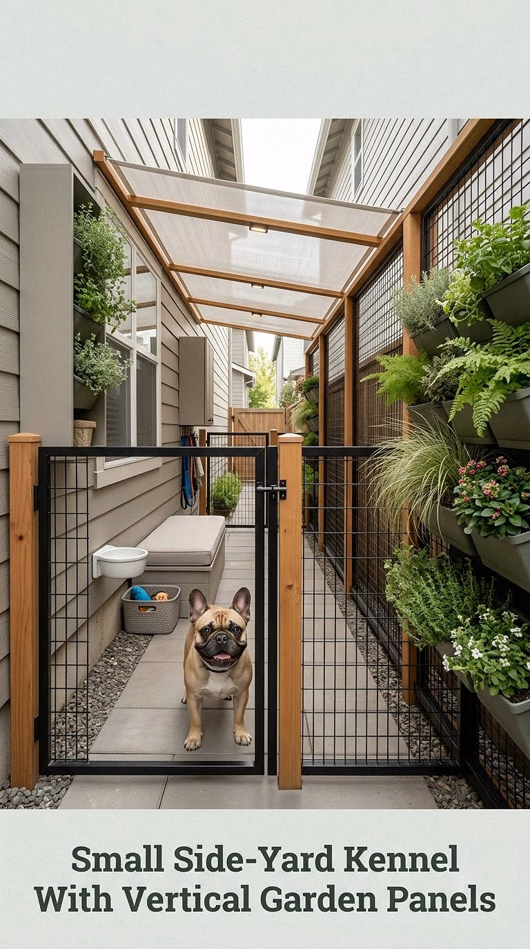 Small Side-Yard Kennel With Vertical Garden Panels