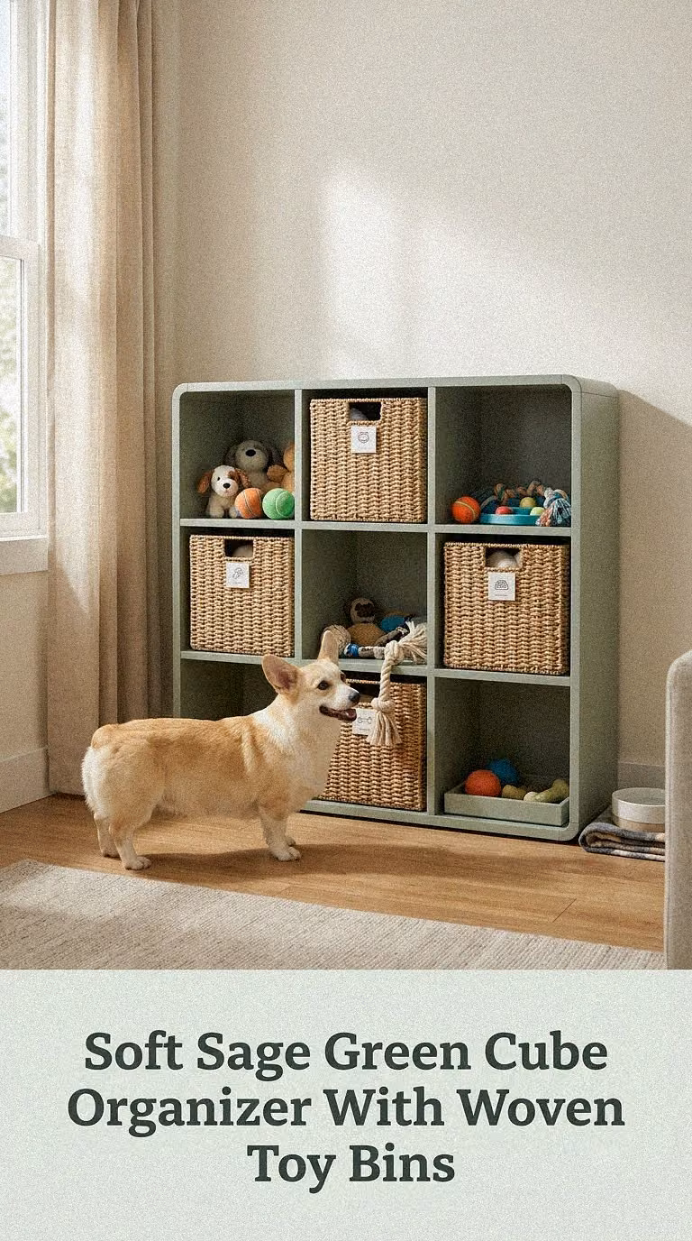 Soft Sage Green Cube Organizer With Woven Toy Bins