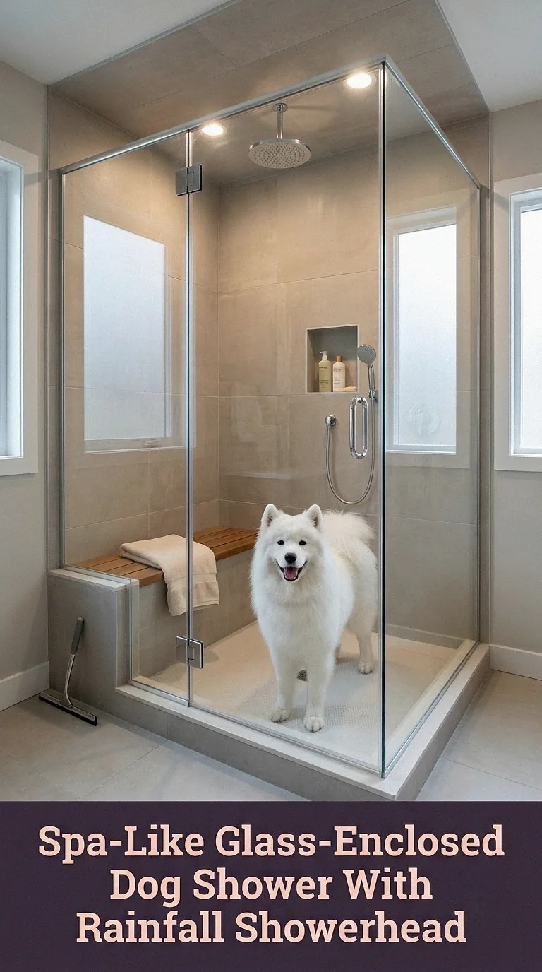 Spa-Like Glass-Enclosed Dog Shower With Rainfall Showerhead