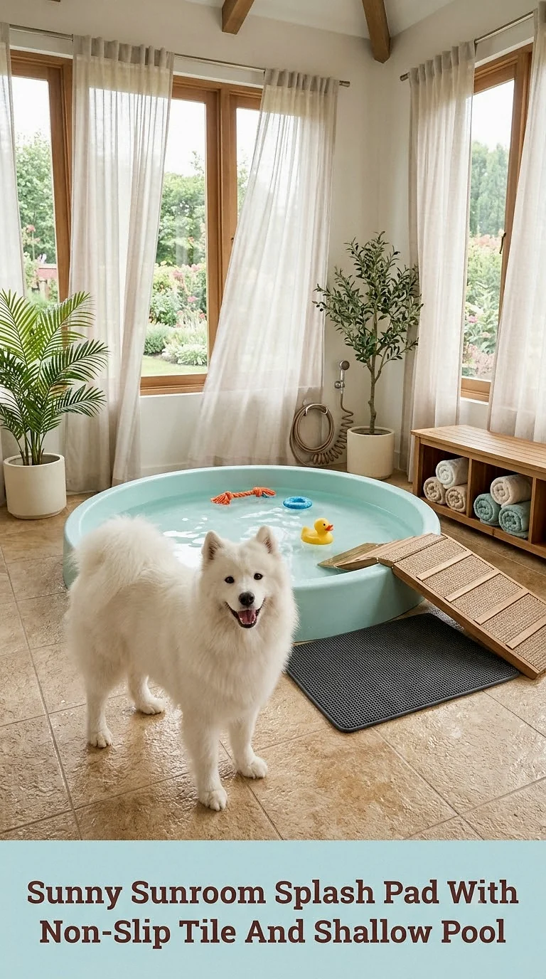 Sunny Sunroom Splash Pad With Non-Slip Tile And Shallow Pool