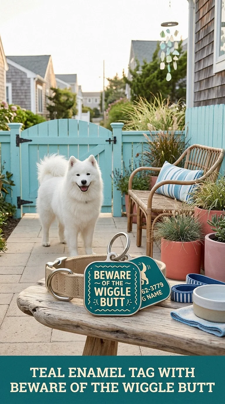 Teal Enamel Tag With Beware Of The Wiggle Butt