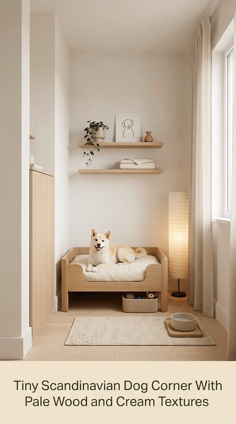 5. Tiny Scandinavian Dog Corner With Pale Wood and Cream Textures