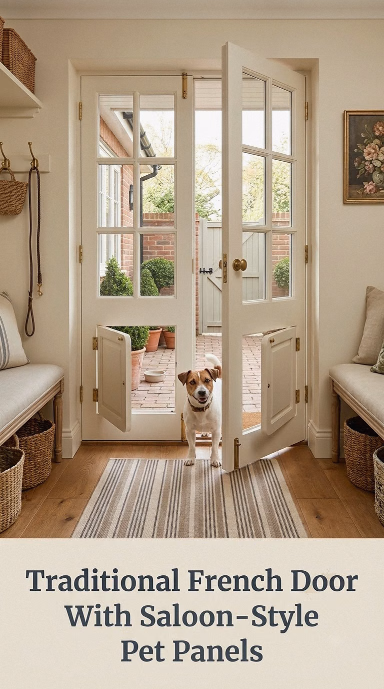 Traditional French Door With Saloon-Style Pet Panels