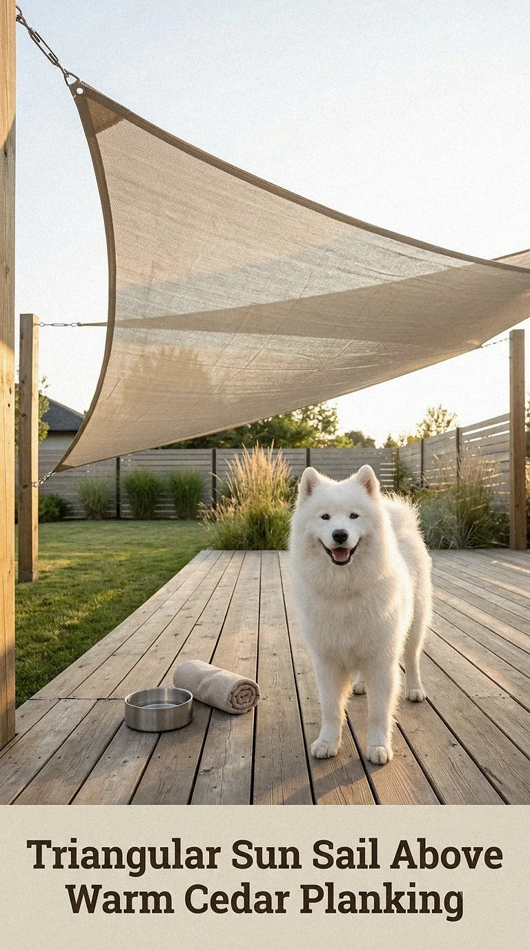 Triangular Sun Sail Above Warm Cedar Planking