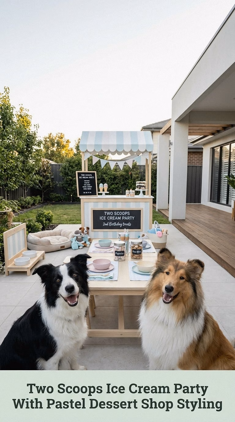 Two Scoops Ice Cream Party With Pastel Dessert Shop Styling