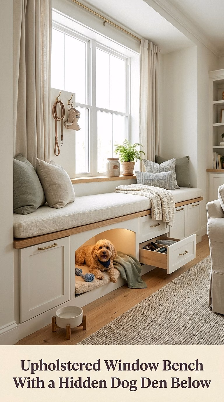 5. Upholstered Window Bench With a Hidden Dog Den Below