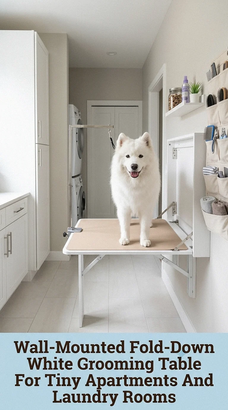 Wall-Mounted Fold-Down White Grooming Table For Tiny Apartments And Laundry Rooms