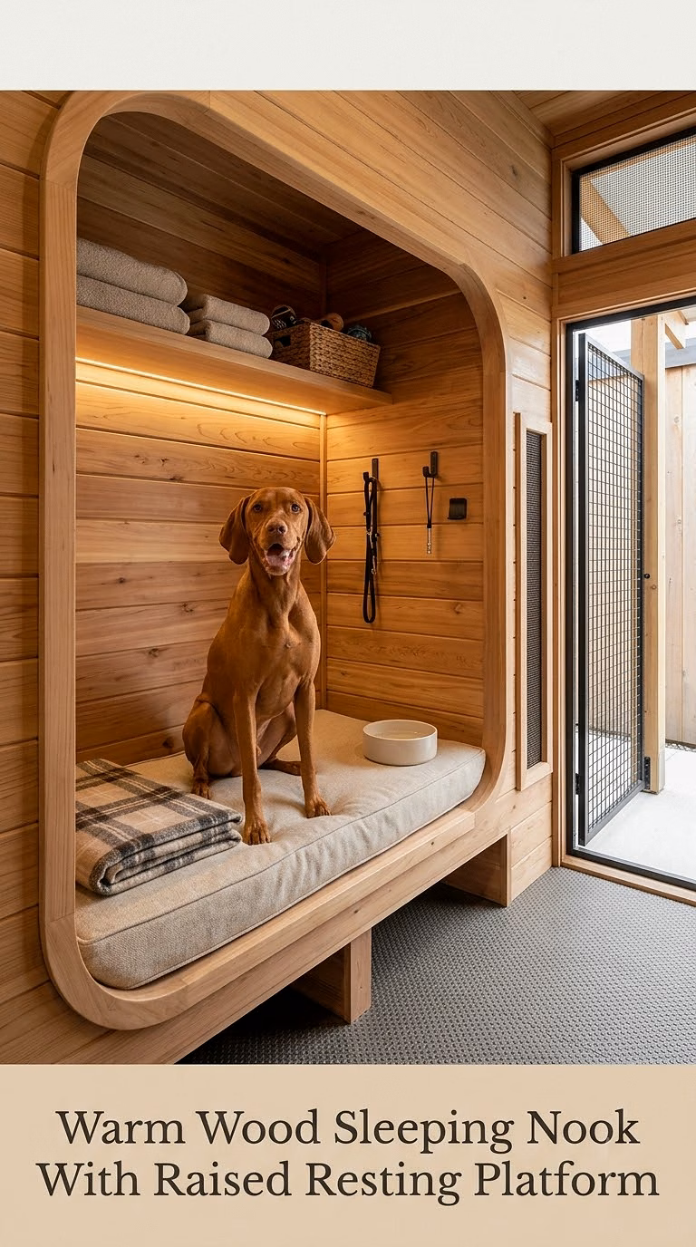 Warm Wood Sleeping Nook With Raised Resting Platform