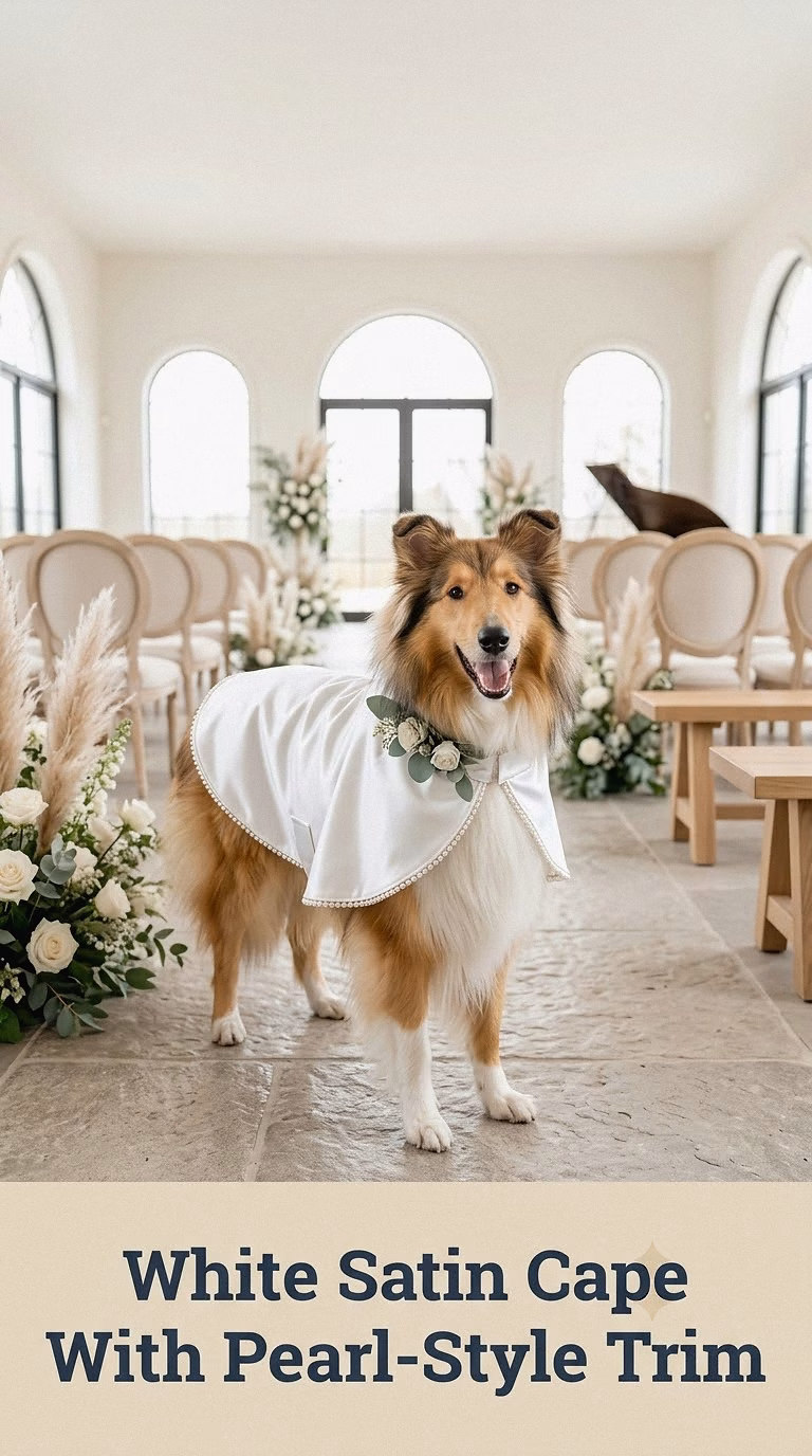 White Satin Cape With Pearl-Style Trim