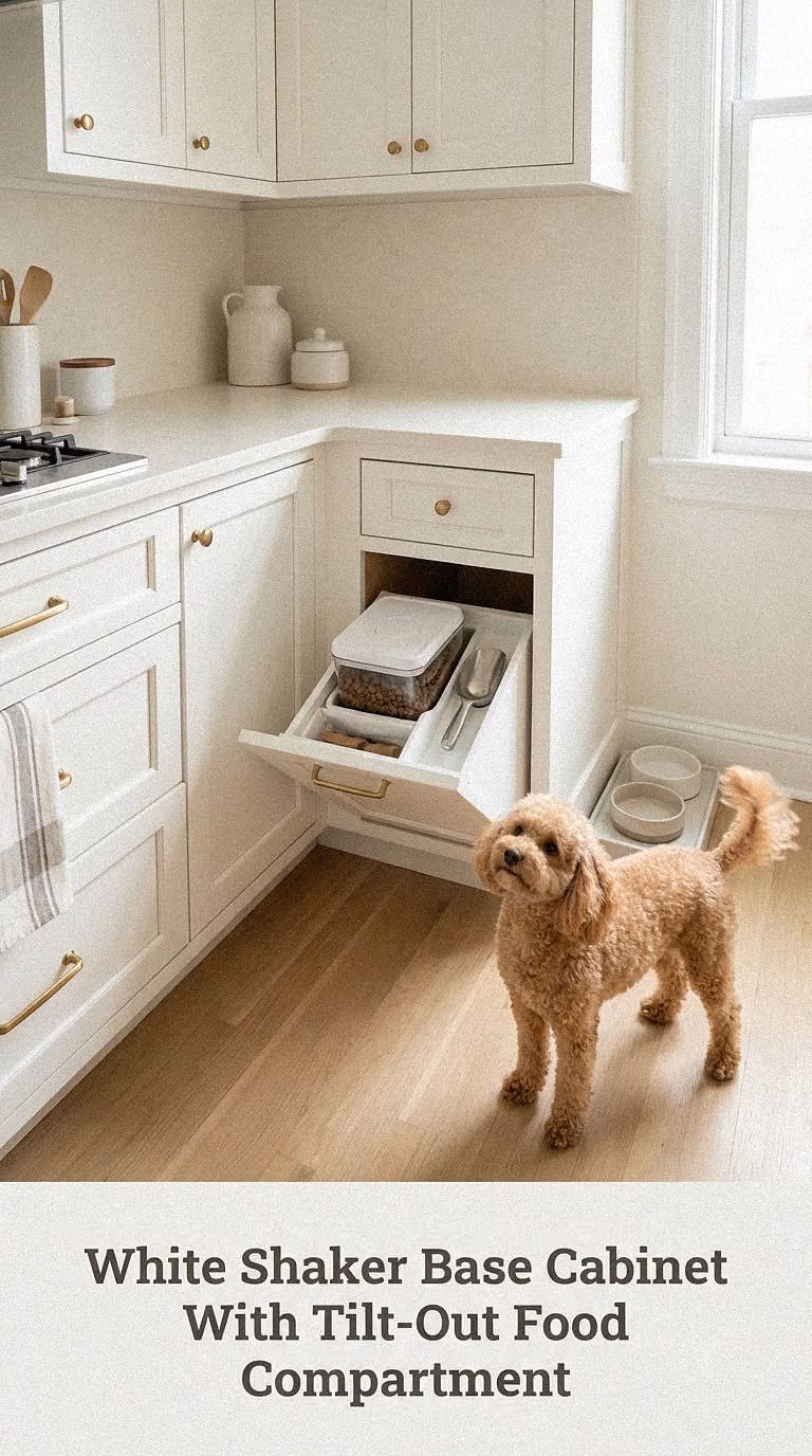 White Shaker Base Cabinet With Tilt-Out Food Compartment