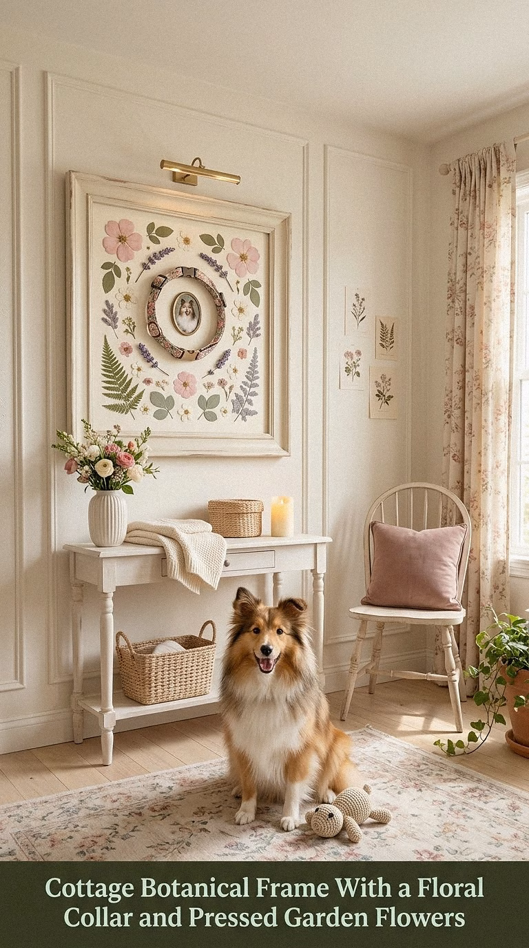 6. Cottage Botanical Frame With a Floral Collar and Pressed Garden Flowers