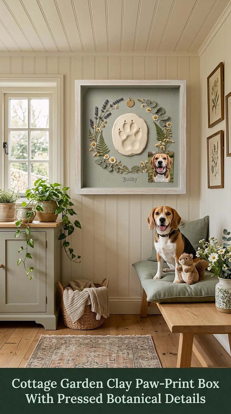 6. Cottage Garden Clay Paw-Print Box With Pressed Botanical Details