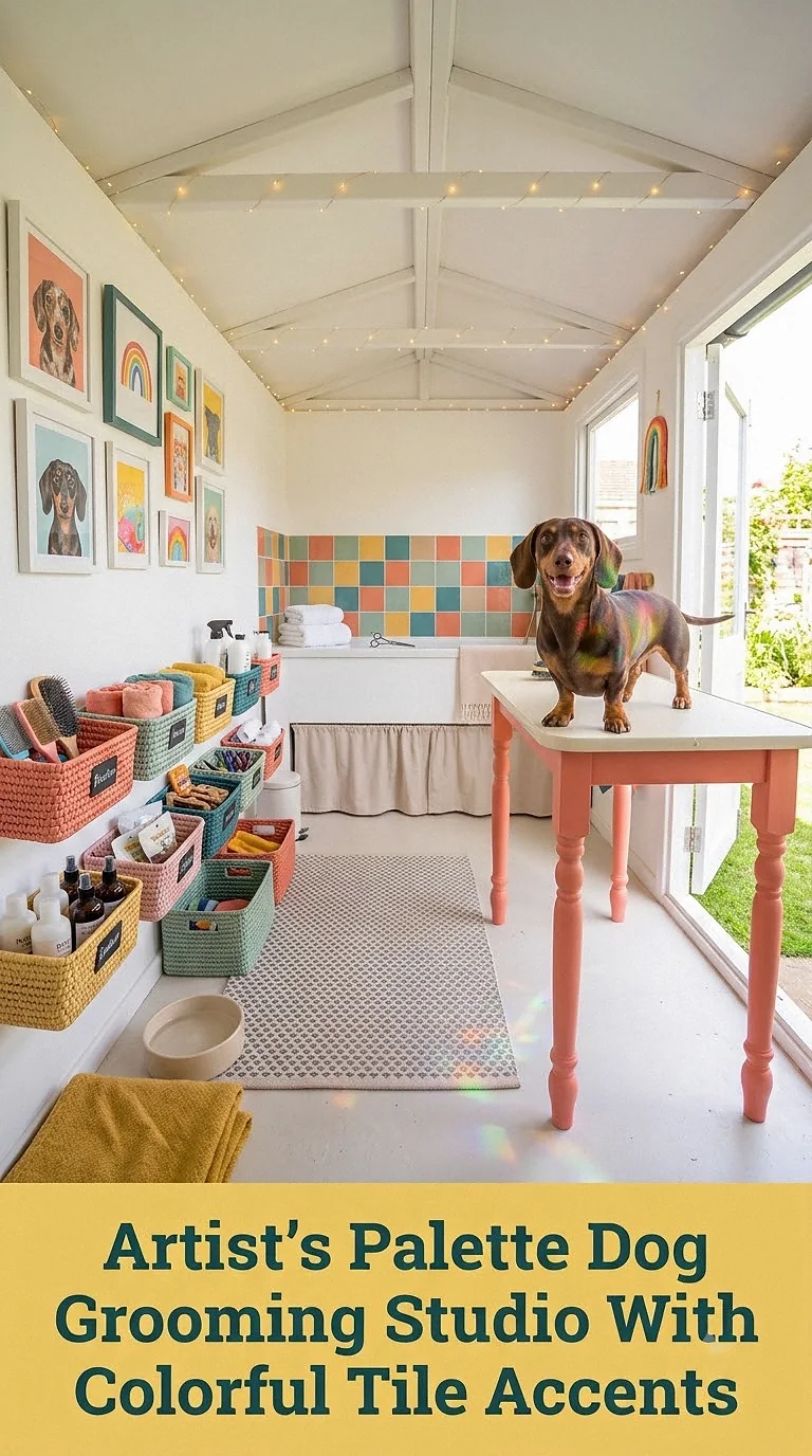 Artist's Palette Dog Grooming Studio With Colorful Tile Accents