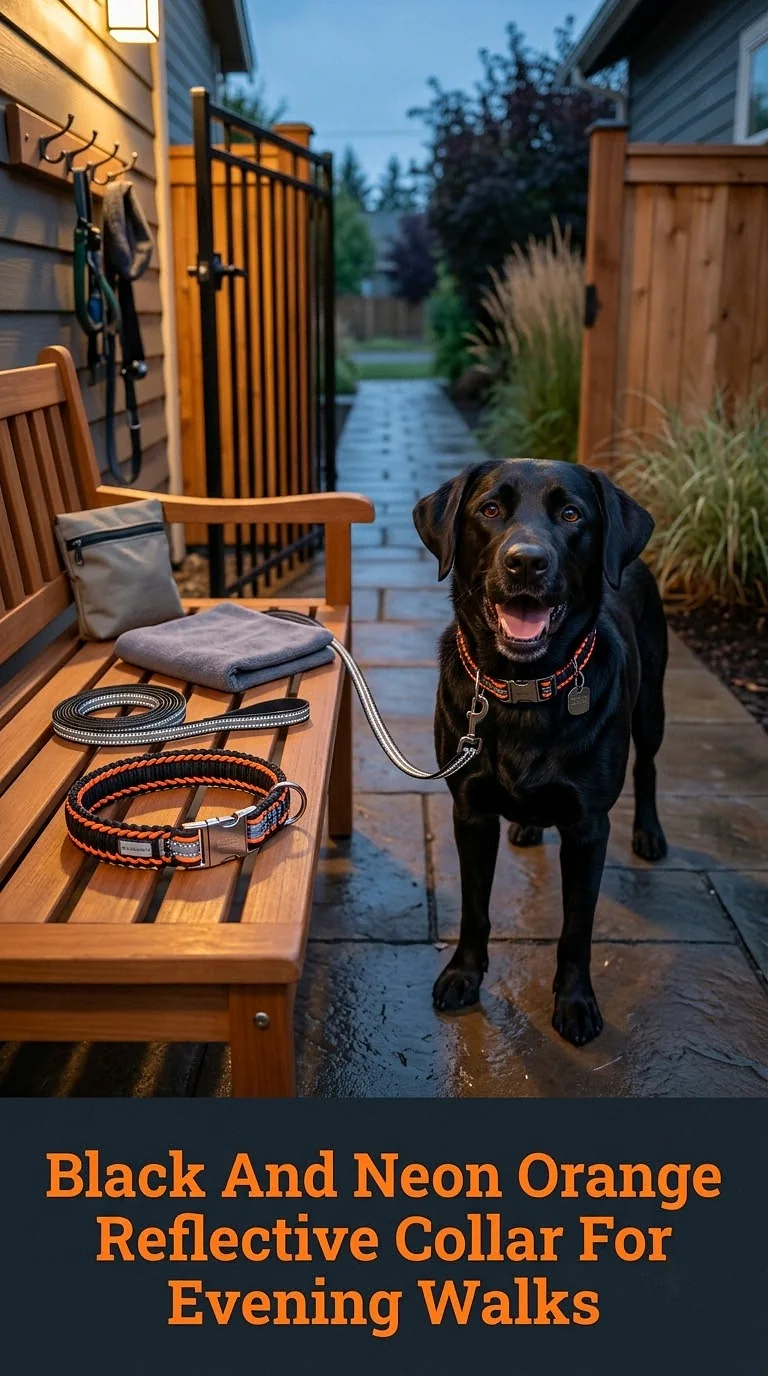 Black And Neon Orange Reflective Collar For Evening Walks