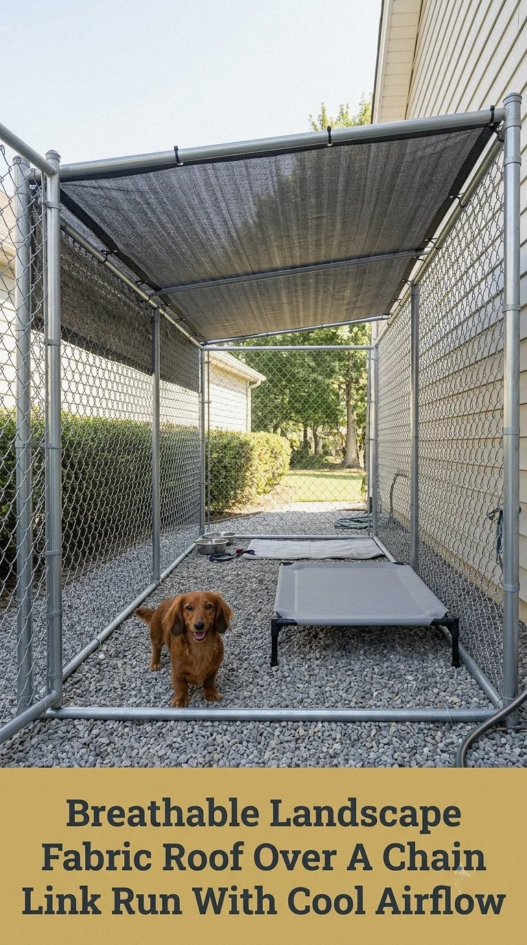 Breathable Landscape Fabric Roof Over A Chain Link Run With Cool Airflow