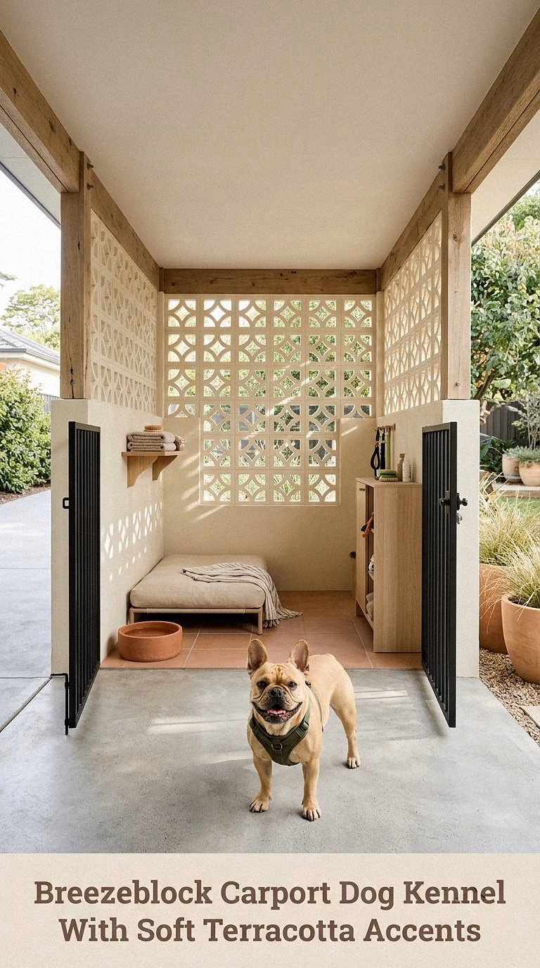 Breezeblock Carport Dog Kennel With Soft Terracotta Accents