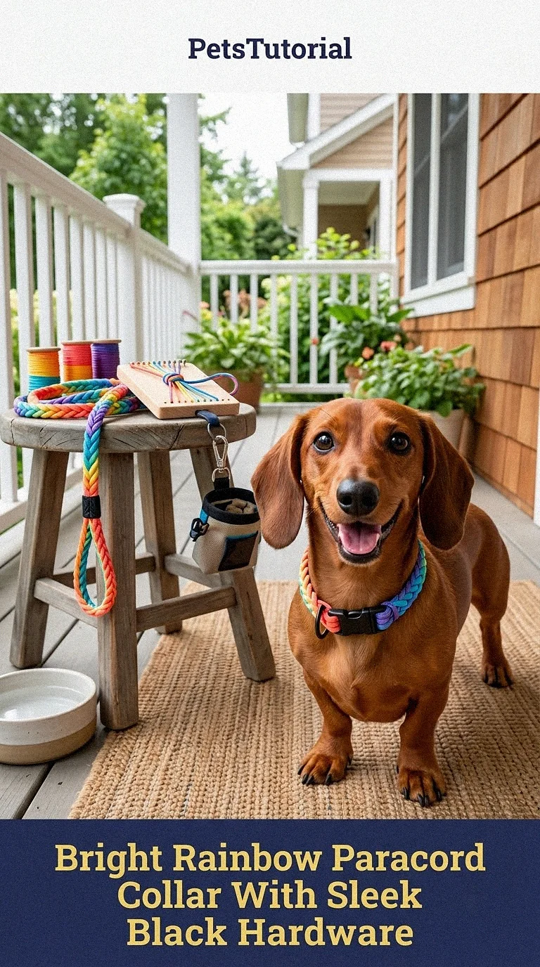 Bright Rainbow Paracord Collar With Sleek Black Hardware