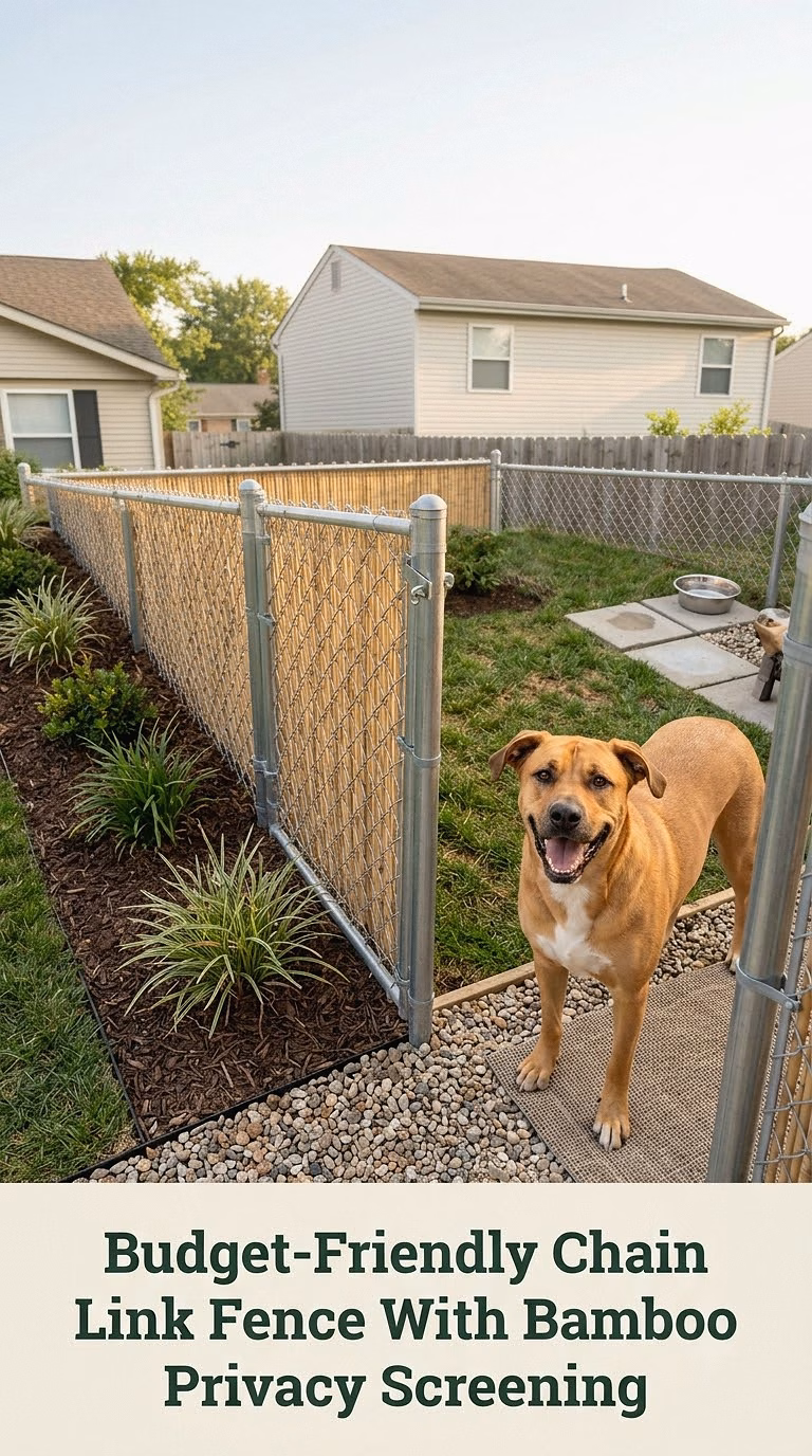 Budget-Friendly Chain Link Fence With Bamboo Privacy Screening