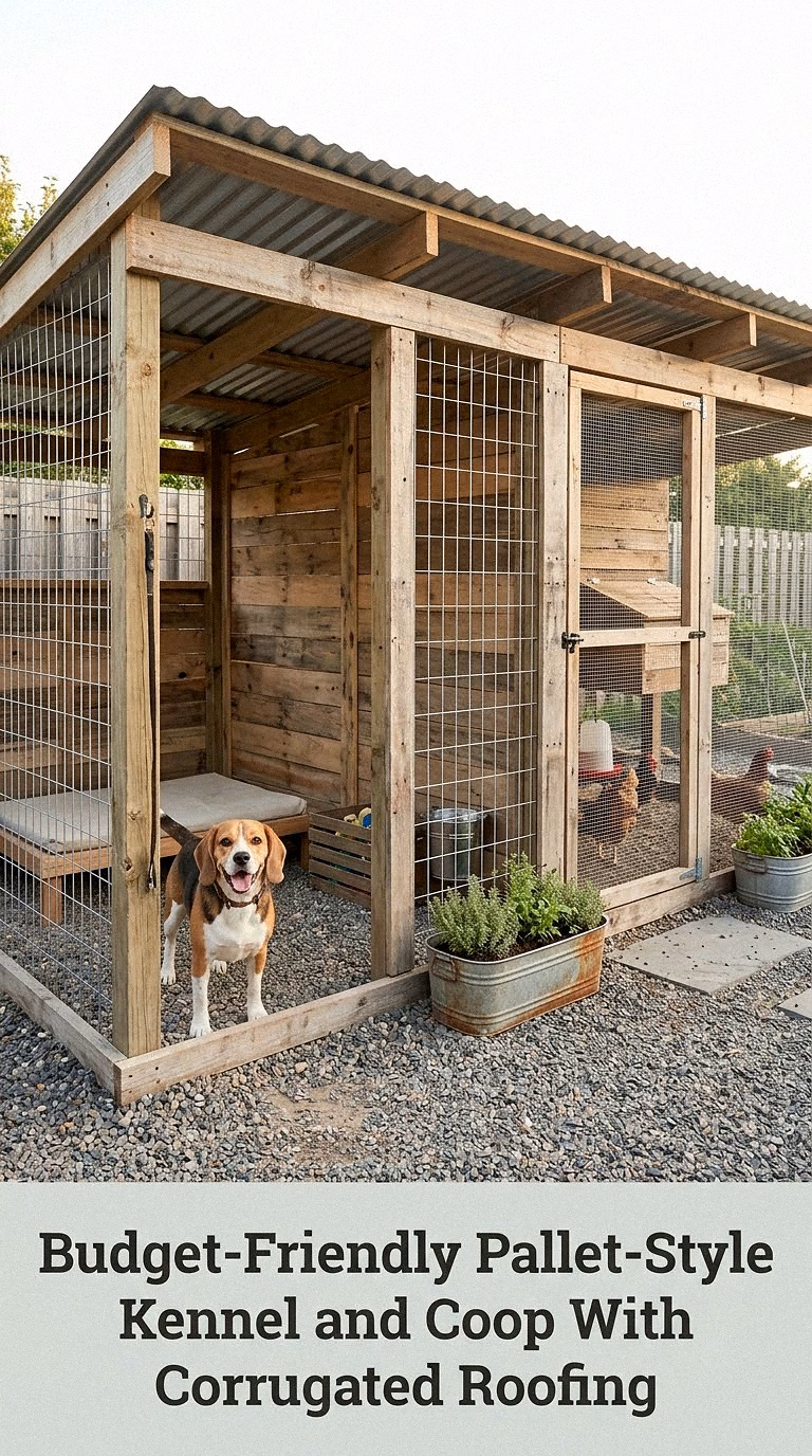 Budget-Friendly Pallet-Style Kennel and Coop With Corrugated Roofing