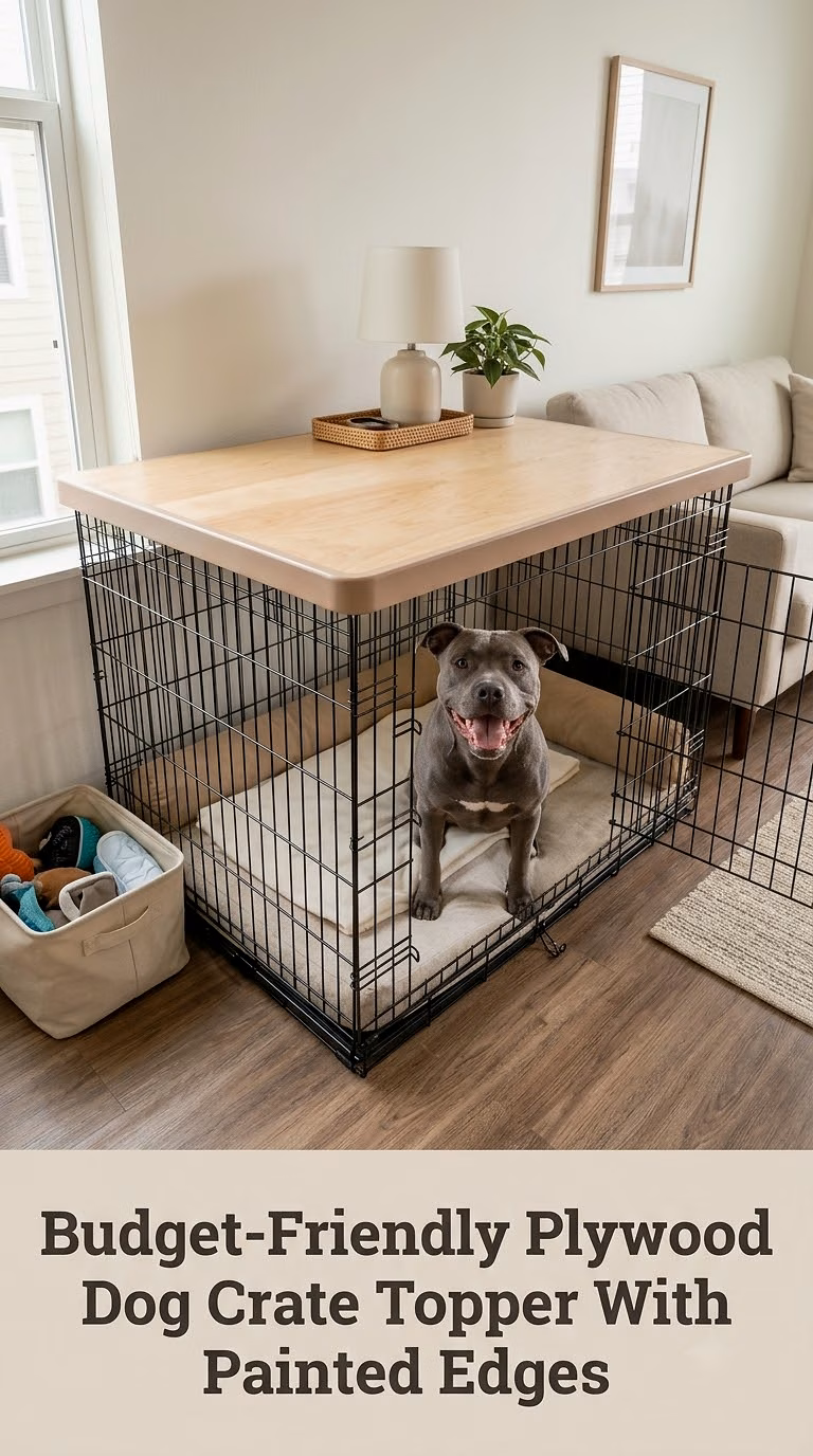 Budget-Friendly Plywood Dog Crate Topper With Painted Edges