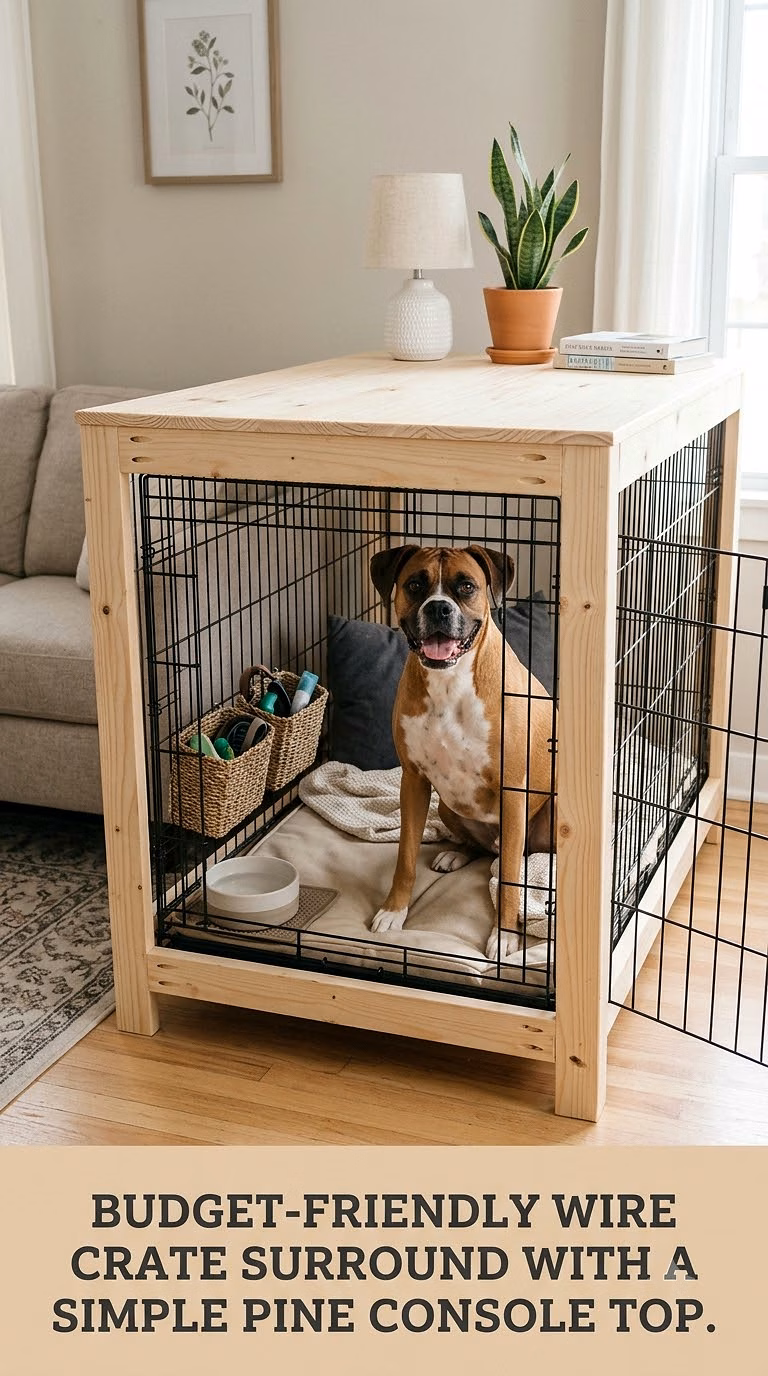 Budget-Friendly Wire Crate Surround With a Simple Pine Console Top