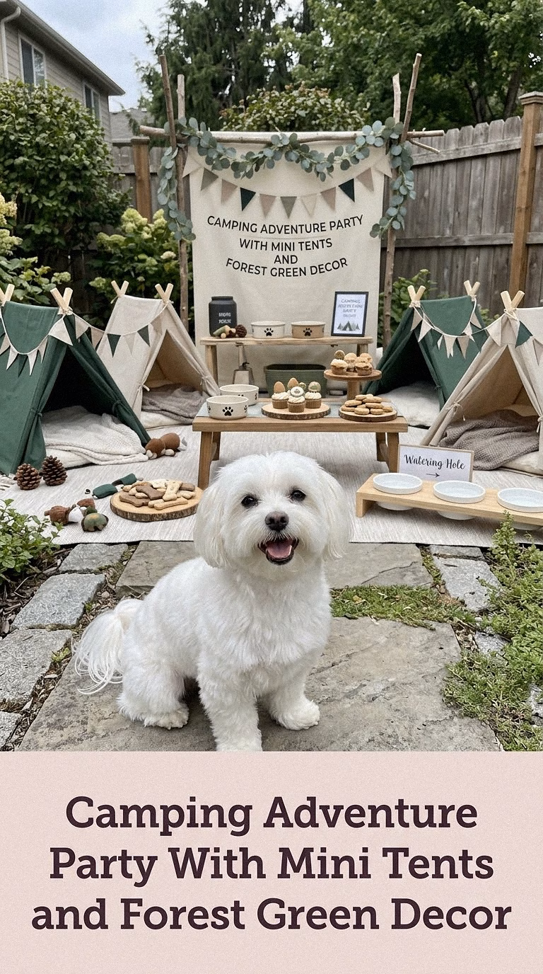 Camping Adventure Party With Mini Tents and Forest Green Decor
