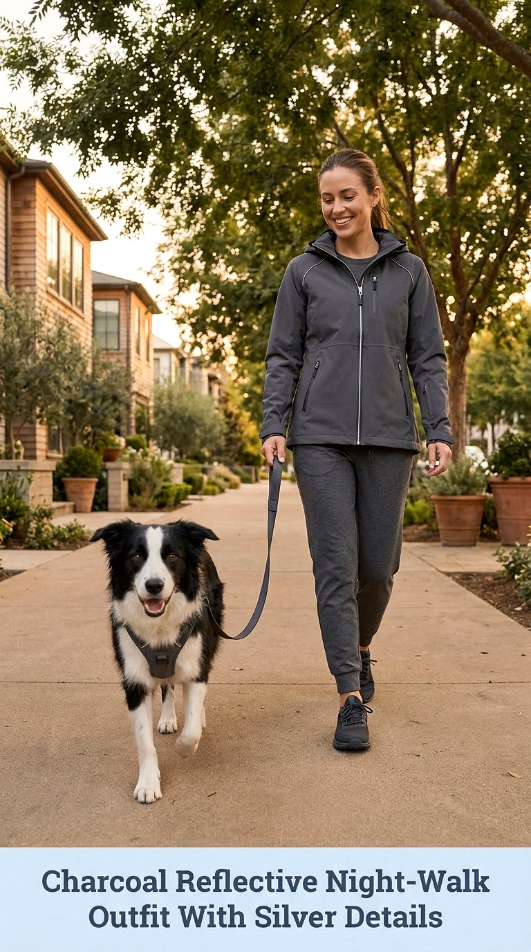 Charcoal Reflective Night-Walk Outfit With Silver Details