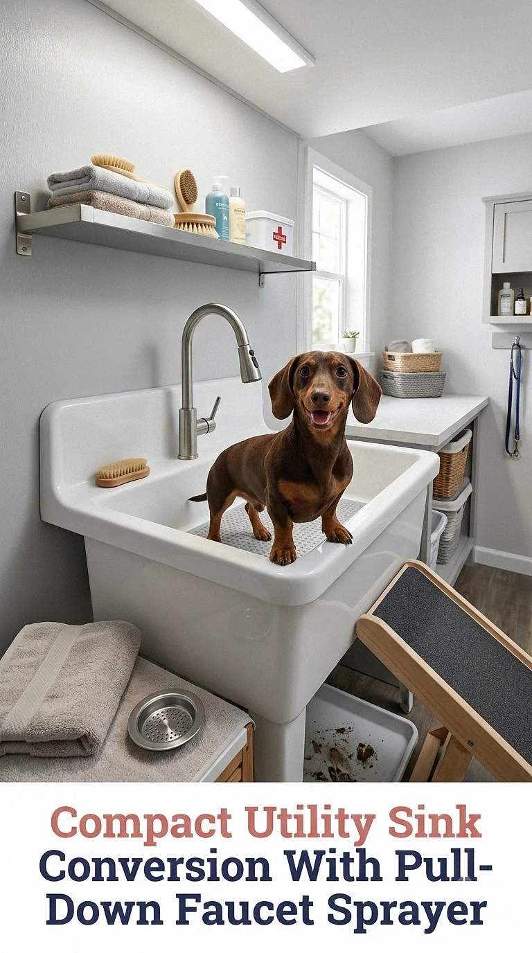 Compact Utility Sink Conversion With Pull-Down Faucet Sprayer