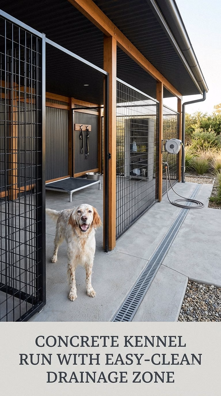 Concrete Kennel Run With Easy-Clean Drainage Zone