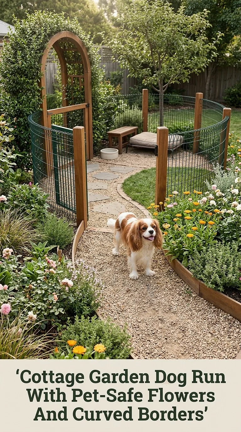Cottage Garden Dog Run With Pet-Safe Flowers And Curved Borders
