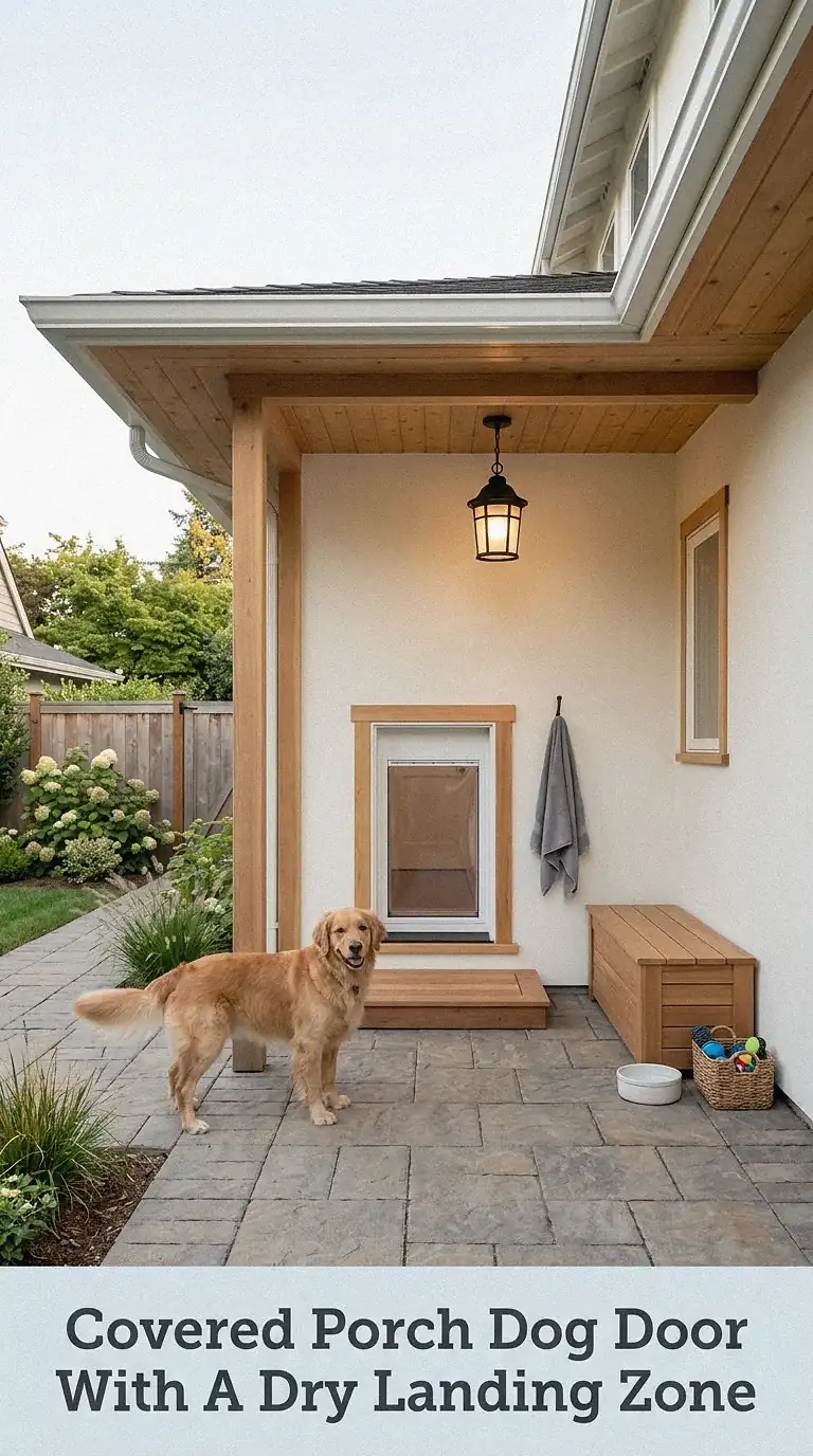 Covered Porch Dog Door With A Dry Landing Zone