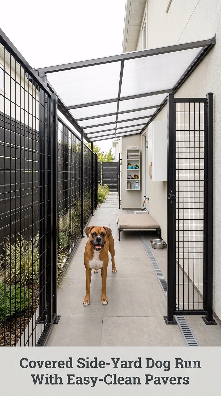 Covered Side-Yard Dog Run With Easy-Clean Pavers