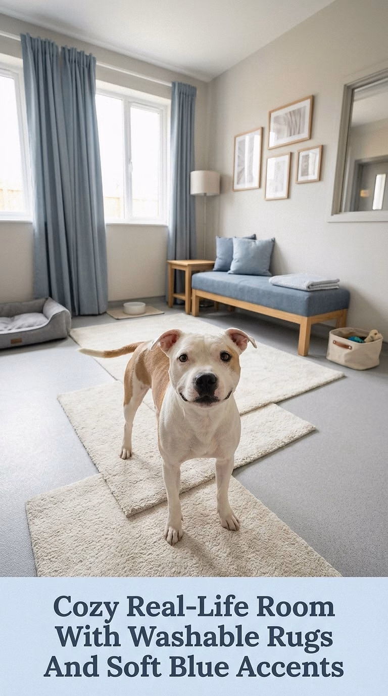 Cozy Real-Life Room With Washable Rugs And Soft Blue Accents