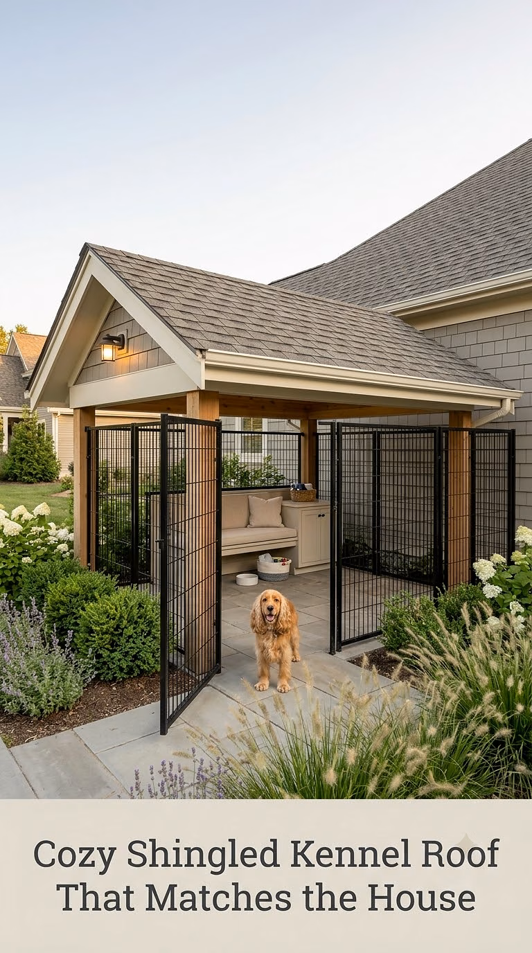 Cozy Shingled Kennel Roof That Matches the House