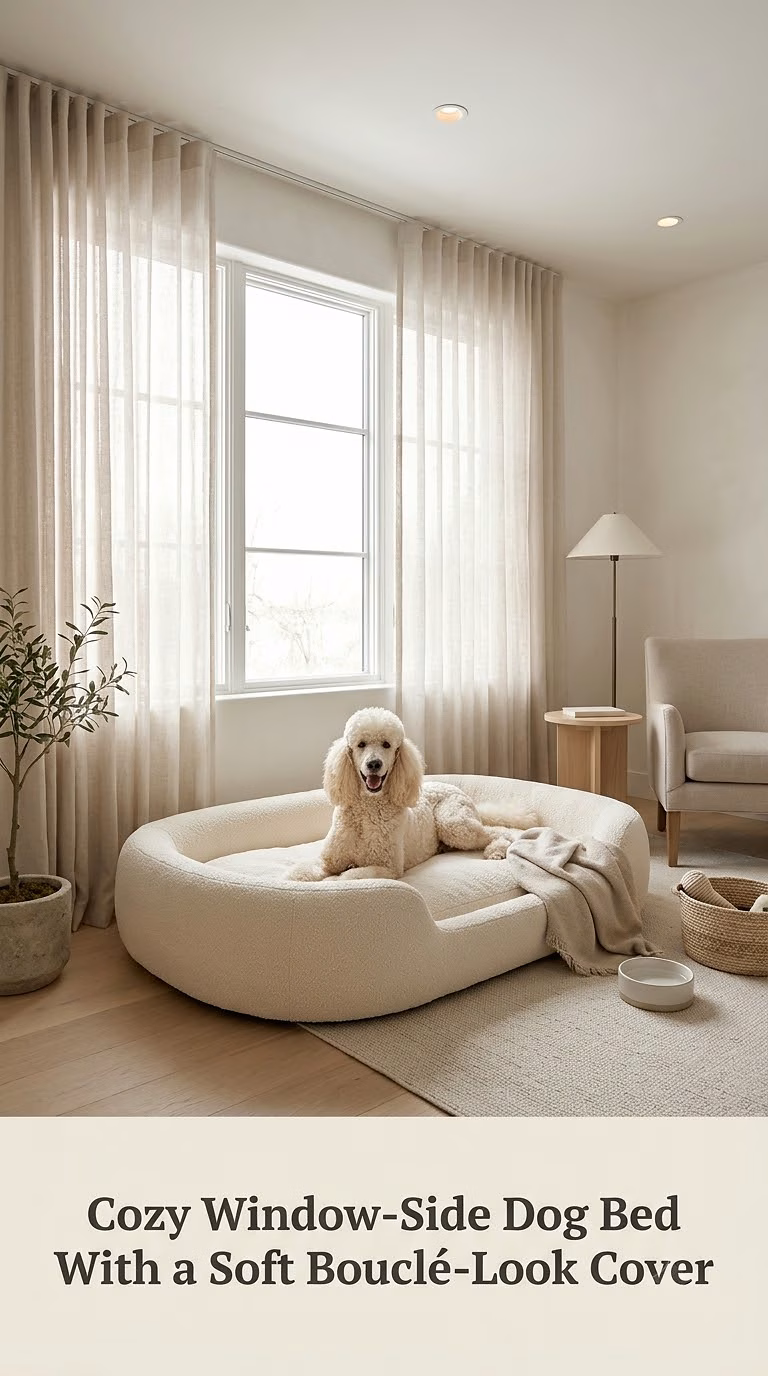 Cozy Window-Side Dog Bed With a Soft Bouclé-Look Cover